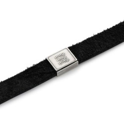 Men's Black Leather Bracelet with Silver-Plated Pendant and Stainless