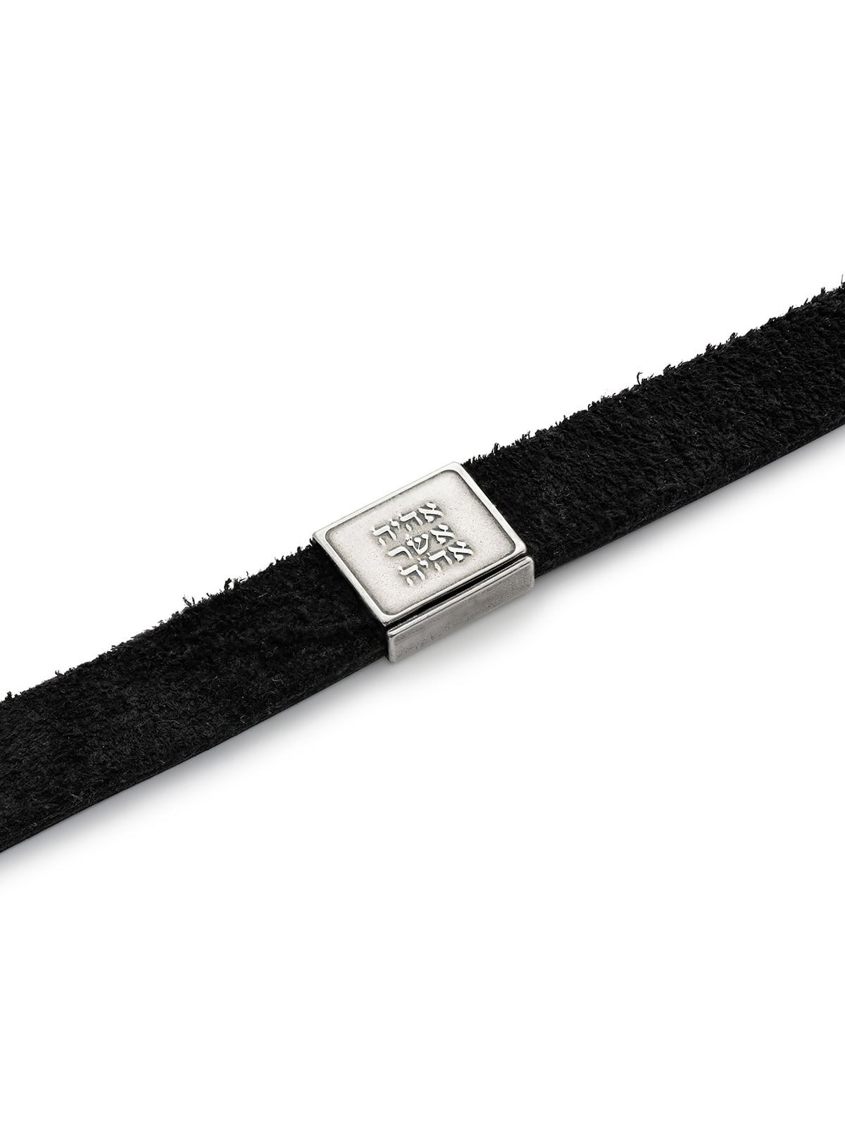Men's Black Leather Bracelet with Silver-Plated Pendant and Stainless