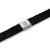 Men's Black Leather Bracelet with Silver-Plated Pendant and Stainless