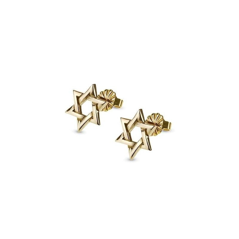 Contemporary 14K Gold Star of David Stud Earrings