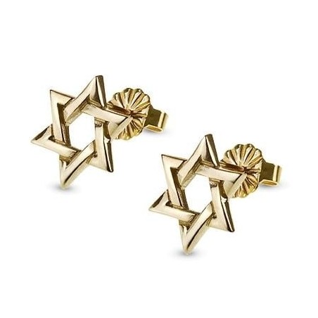 Contemporary 14K Gold Star of David Stud Earrings