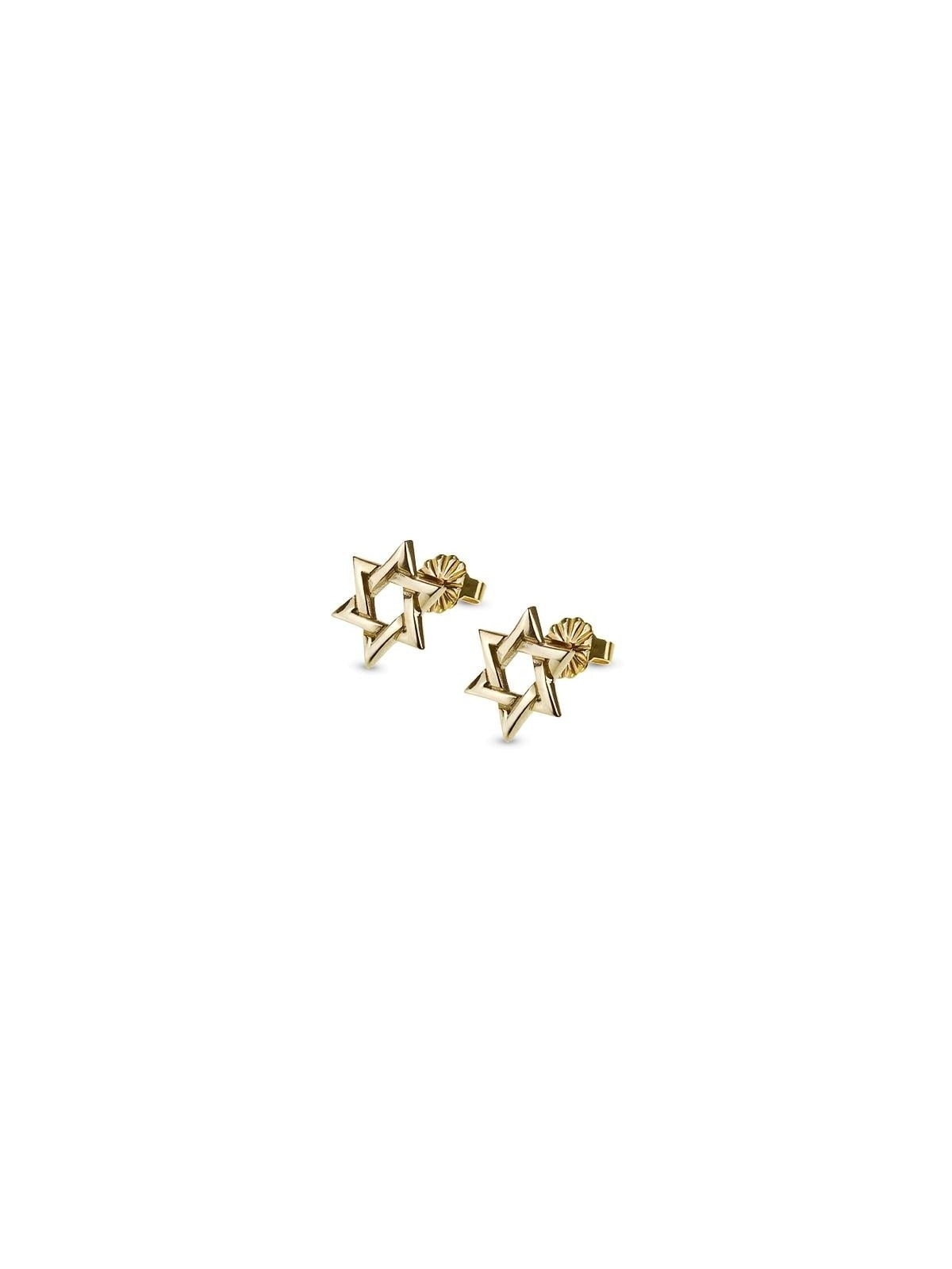 Contemporary 14K Gold Star of David Stud Earrings