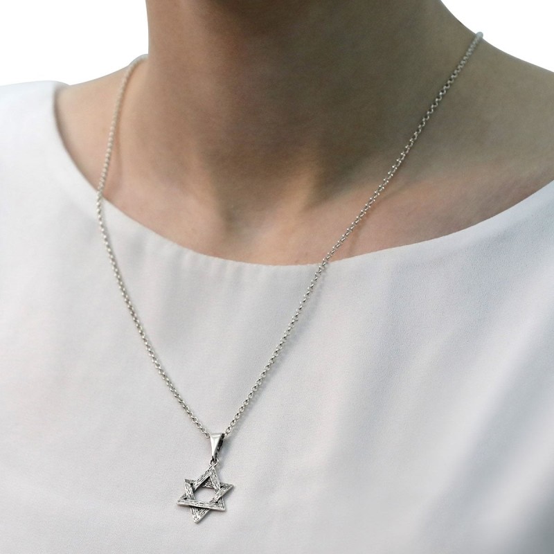 Large Sterling Silver Interlocked Star of David Necklace