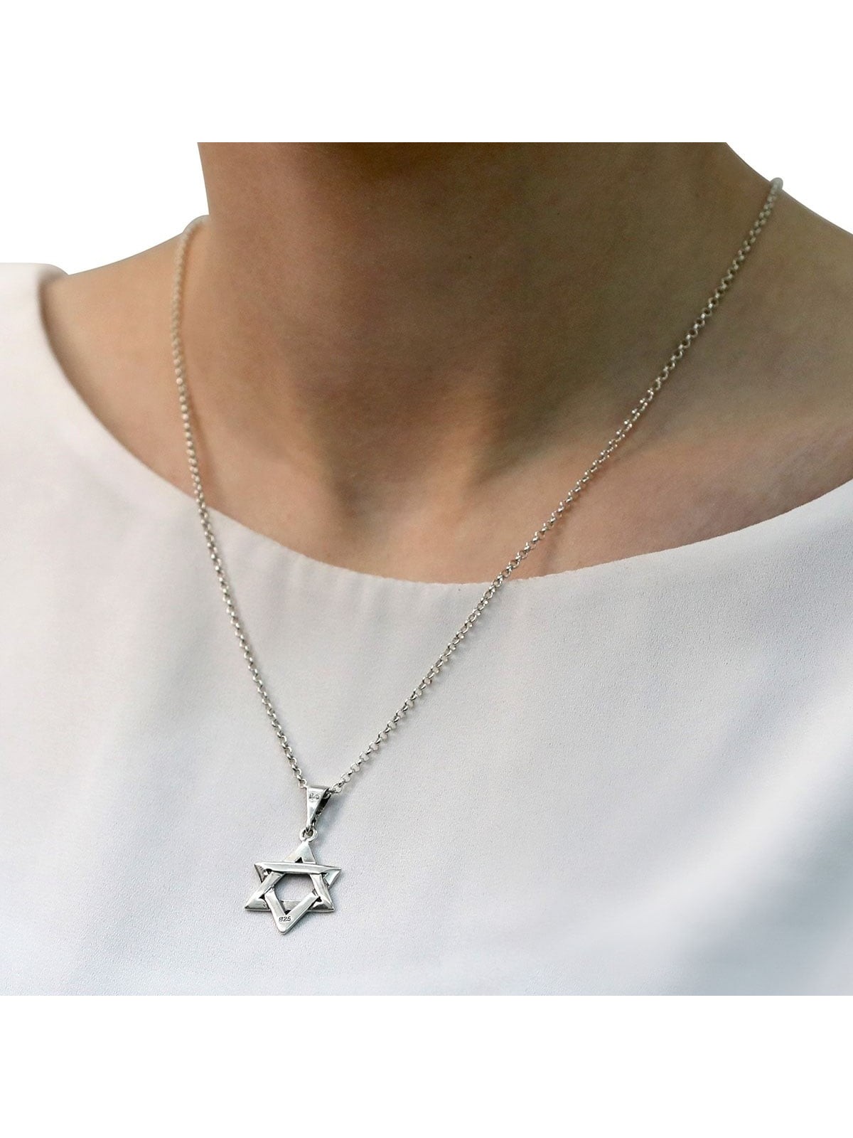 Grand collier étoile de David entrelacée en argent sterling