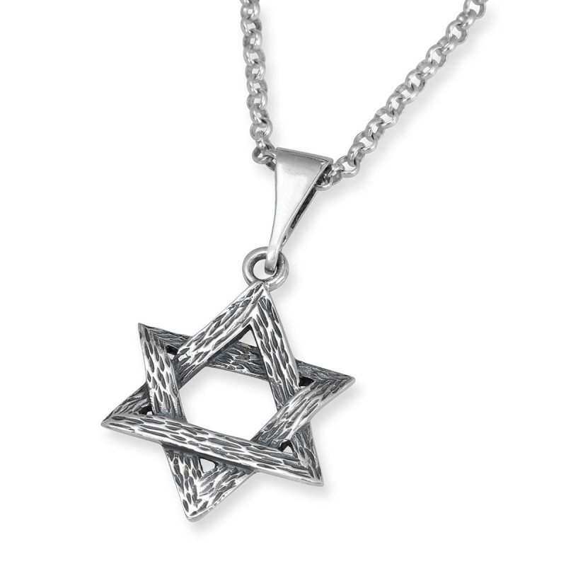 Grand collier étoile de David entrelacée en argent sterling
