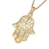 14K Gold Women's Hamsa Pendant with Star of David and Intricate Design