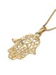 Pendentif Hamsa pour femme en or 14 carats avec étoile de David et design complexe
