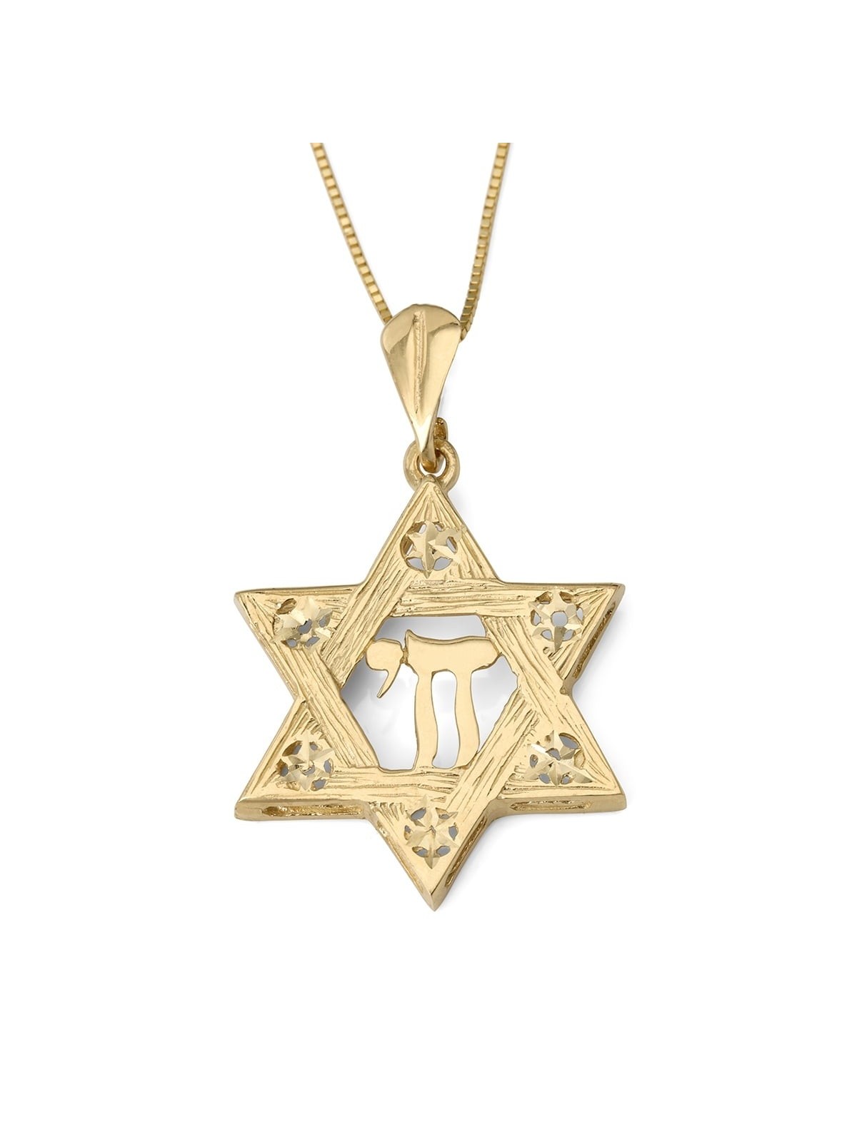תליון מגן דוד וחי עם מרקם גדול לנשים זהב 14 קראט עם St