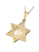 תליון מגן דוד וחי עם מרקם גדול לנשים זהב 14 קראט עם St