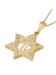 Grand pendentif texturé étoile de David et Chai pour femme en or 14 carats avec St
