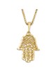 14K Yellow Gold Hamsa Pendant Necklace With Ornate Shema Yisrael Desig