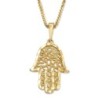 14K Yellow Gold Hamsa Pendant Necklace With Ornate Shema Yisrael Desig