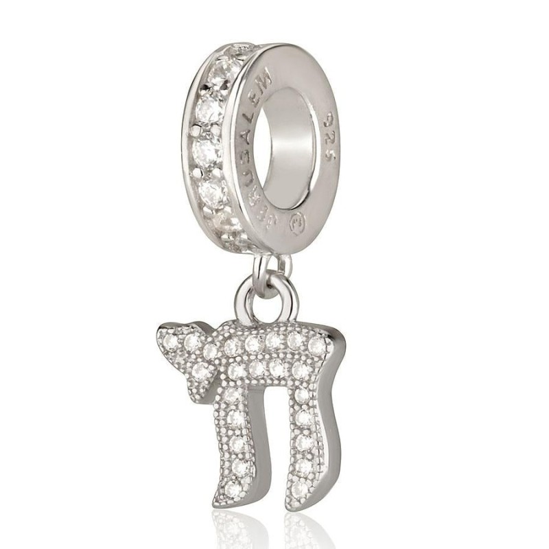 Breloque pendentif Chai en argent sterling 925 avec pierres de zircon - Rhodium Pl
