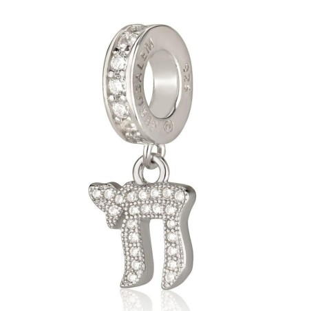 Breloque pendentif Chai en argent sterling 925 avec pierres de zircon - Rhodium Pl