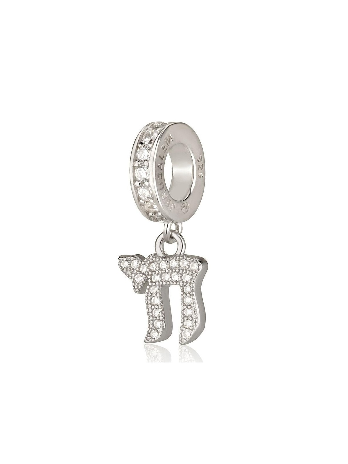 Breloque pendentif Chai en argent sterling 925 avec pierres de zircon - Rhodium Pl