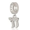 925 Sterling Silver Chai Pendant Charm with Zircon Stones - Rhodium Pl