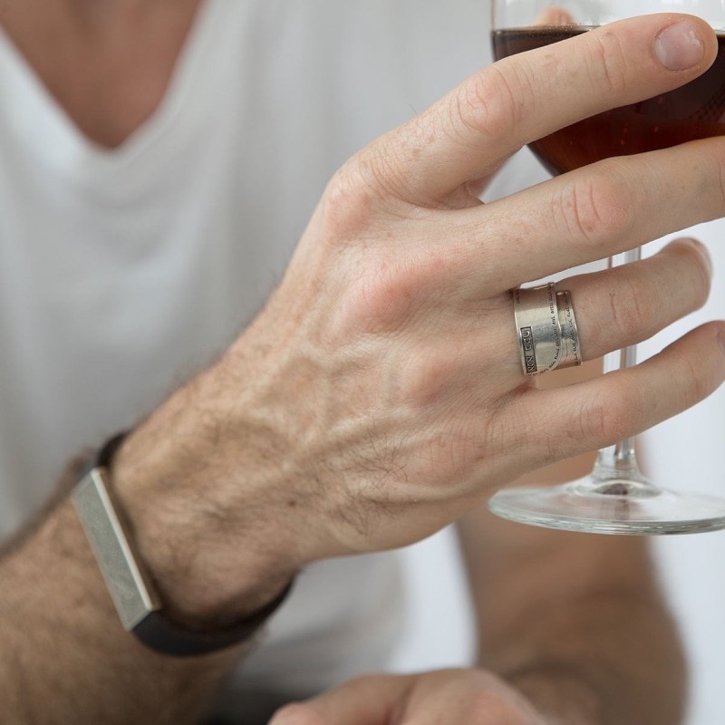 Bague unisexe réglable en argent sterling 925 noirci faite à la main avec Ana