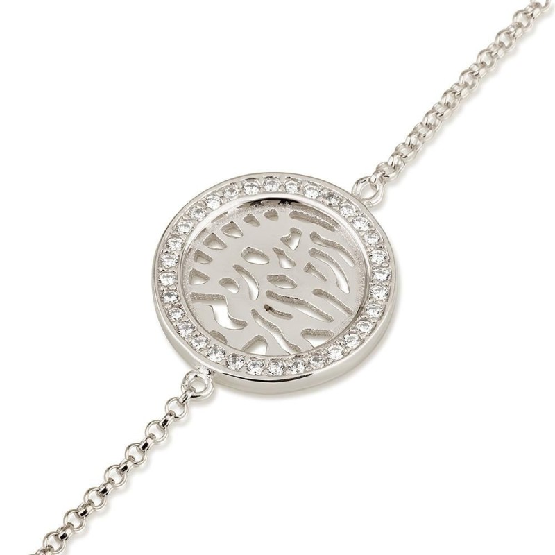 Bracelet circulaire Shema Yisrael en argent sterling 925 avec pierres de zircon