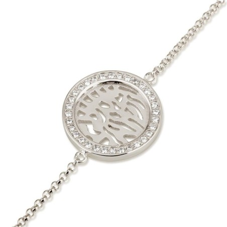 Bracelet circulaire Shema Yisrael en argent sterling 925 avec pierres de zircon