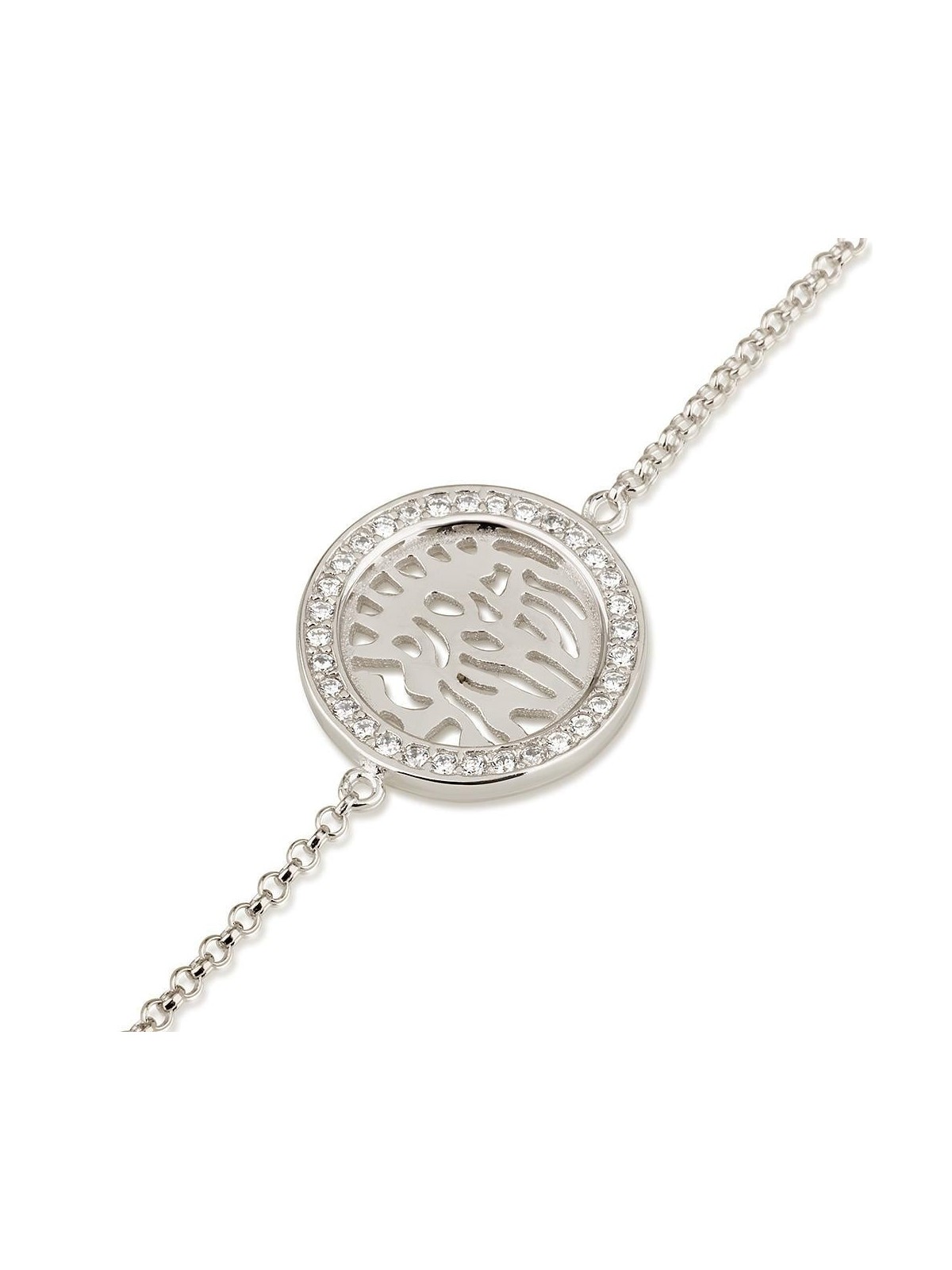 925 Sterling Silver Circular Shema Yisrael Bracelet with Zircon Stones
