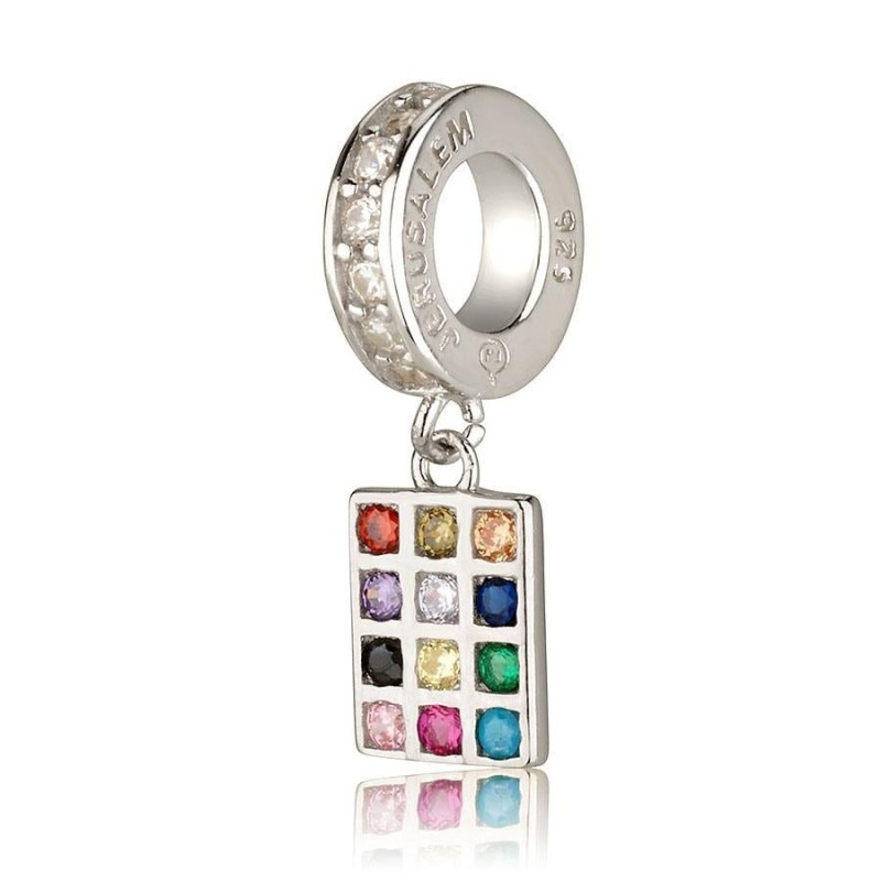 925 Sterling Silver Hoshen Twelve Tribes Pendant Charm with Multicolor