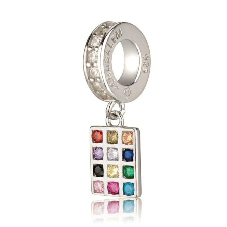 925 Sterling Silver Hoshen Twelve Tribes Pendant Charm with Multicolor