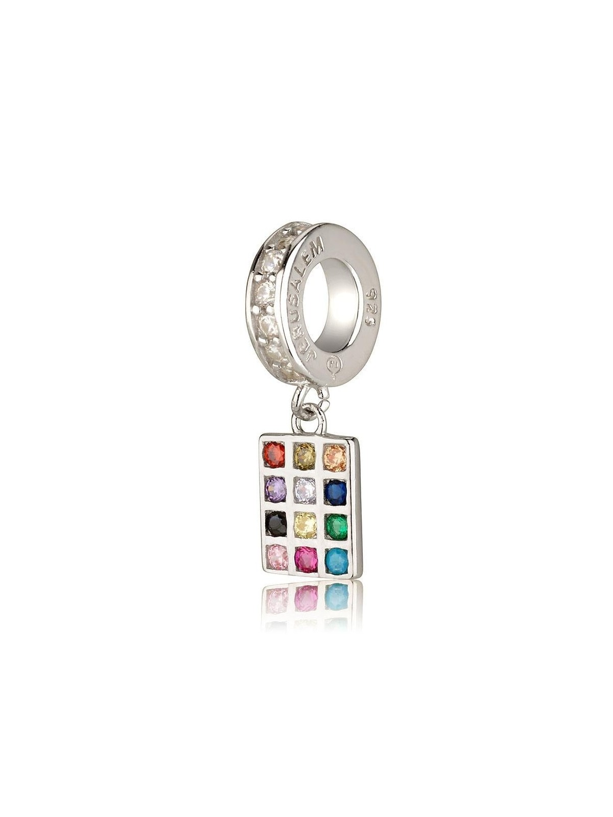 925 Sterling Silver Hoshen Twelve Tribes Pendant Charm with Multicolor