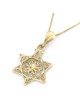 Pendentif délicat étoile de David 14 carats avec fleur pour femme