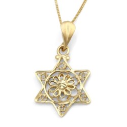 14K Delicate Star of David Pendant with Flower for Women