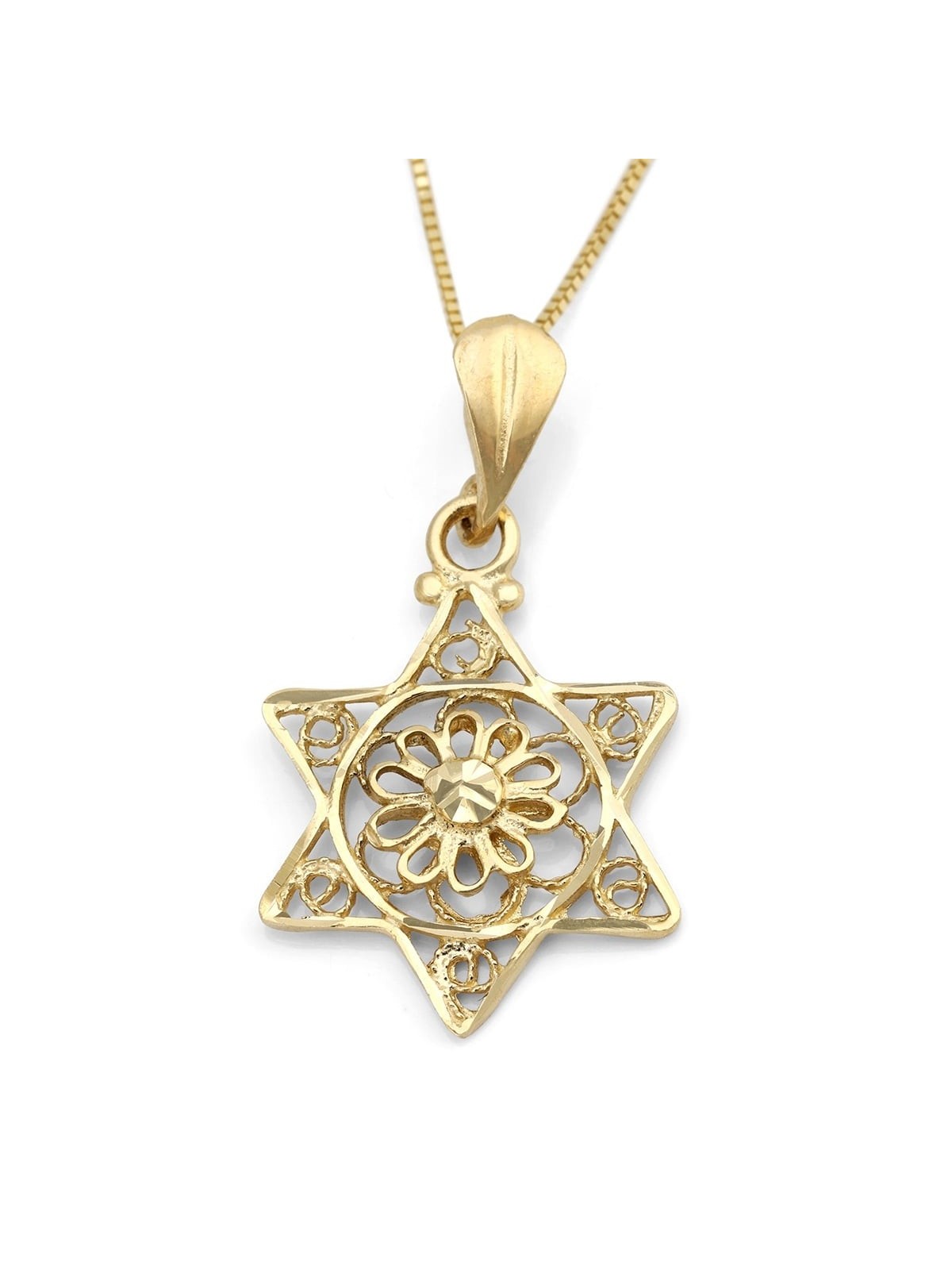 14K Delicate Star of David Pendant with Flower for Women