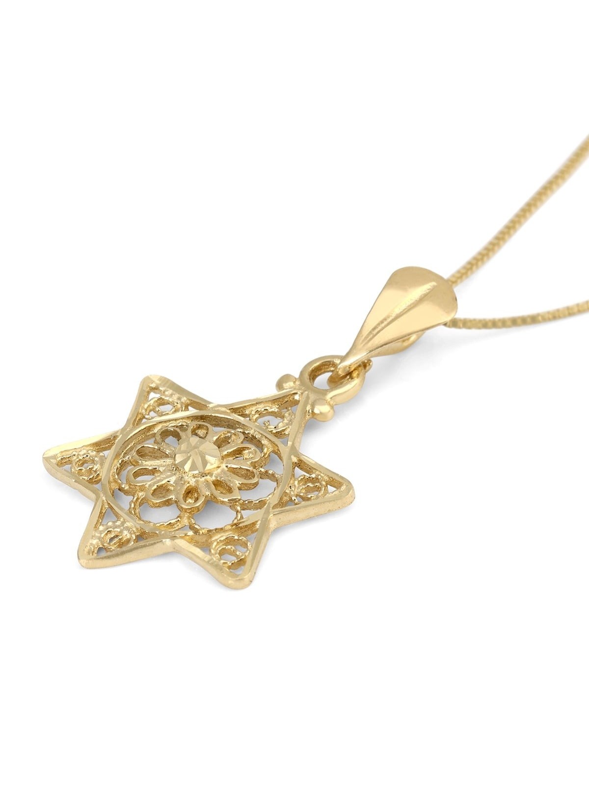 14K Delicate Star of David Pendant with Flower for Women