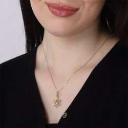 14K Delicate Star of David Pendant with Flower for Women