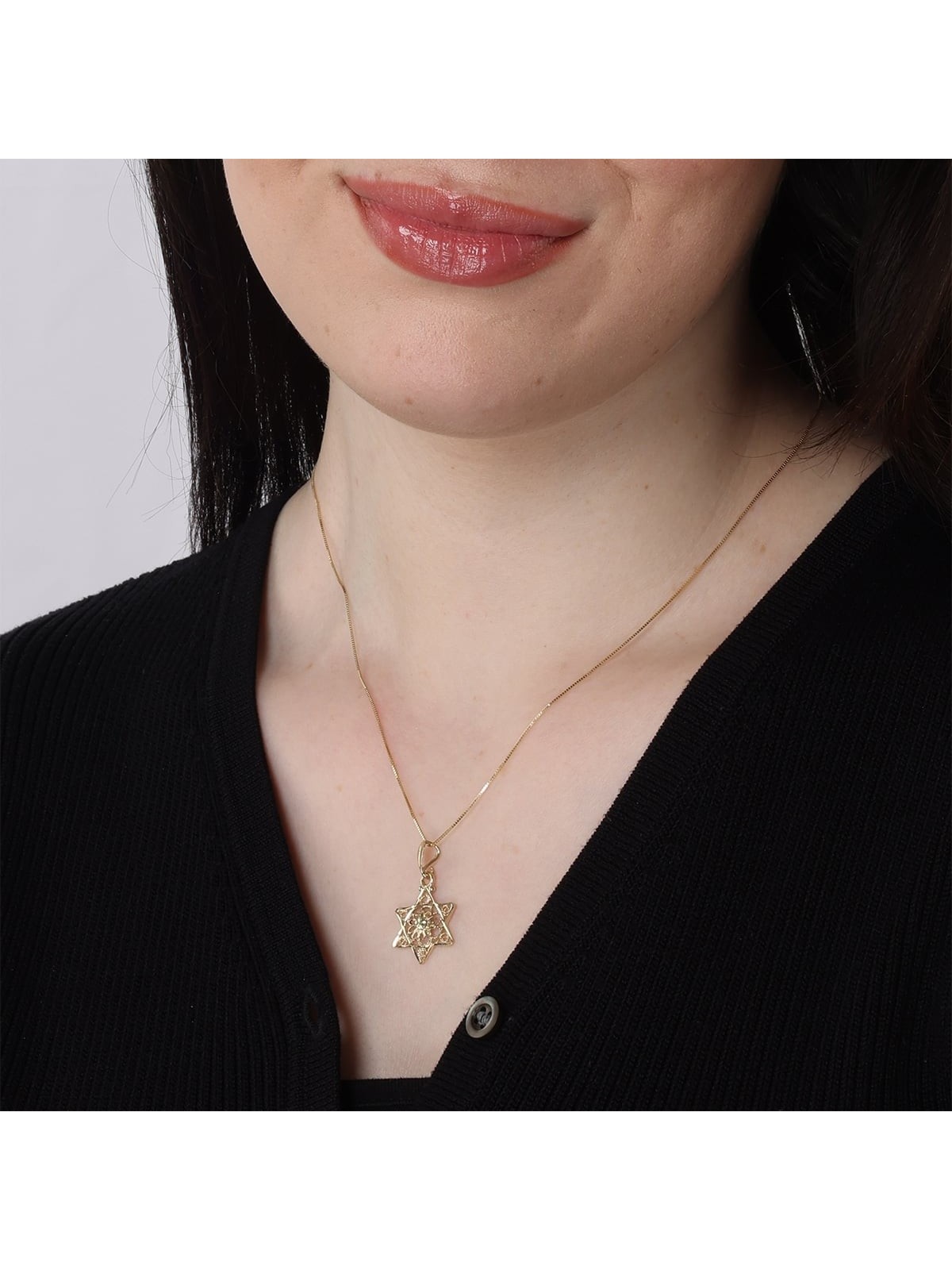 Pendentif délicat étoile de David 14 carats avec fleur pour femme