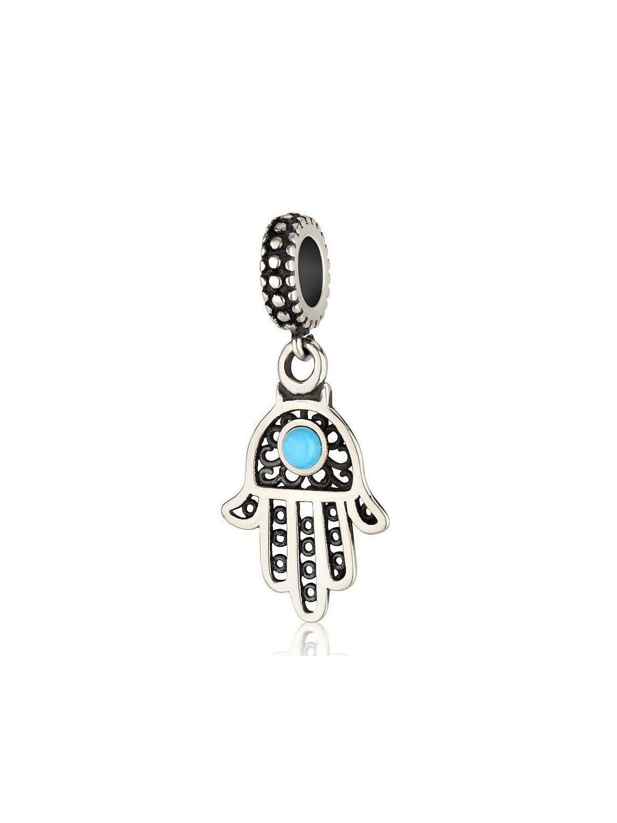 925 Sterling Silver Arabesque Hamsa Pendant Charm with Opal Stone - Rh
