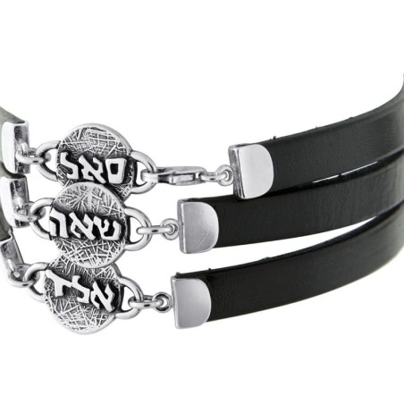 3 Holy Names: Multiple Silver & Leather Kabbalah Bracelet