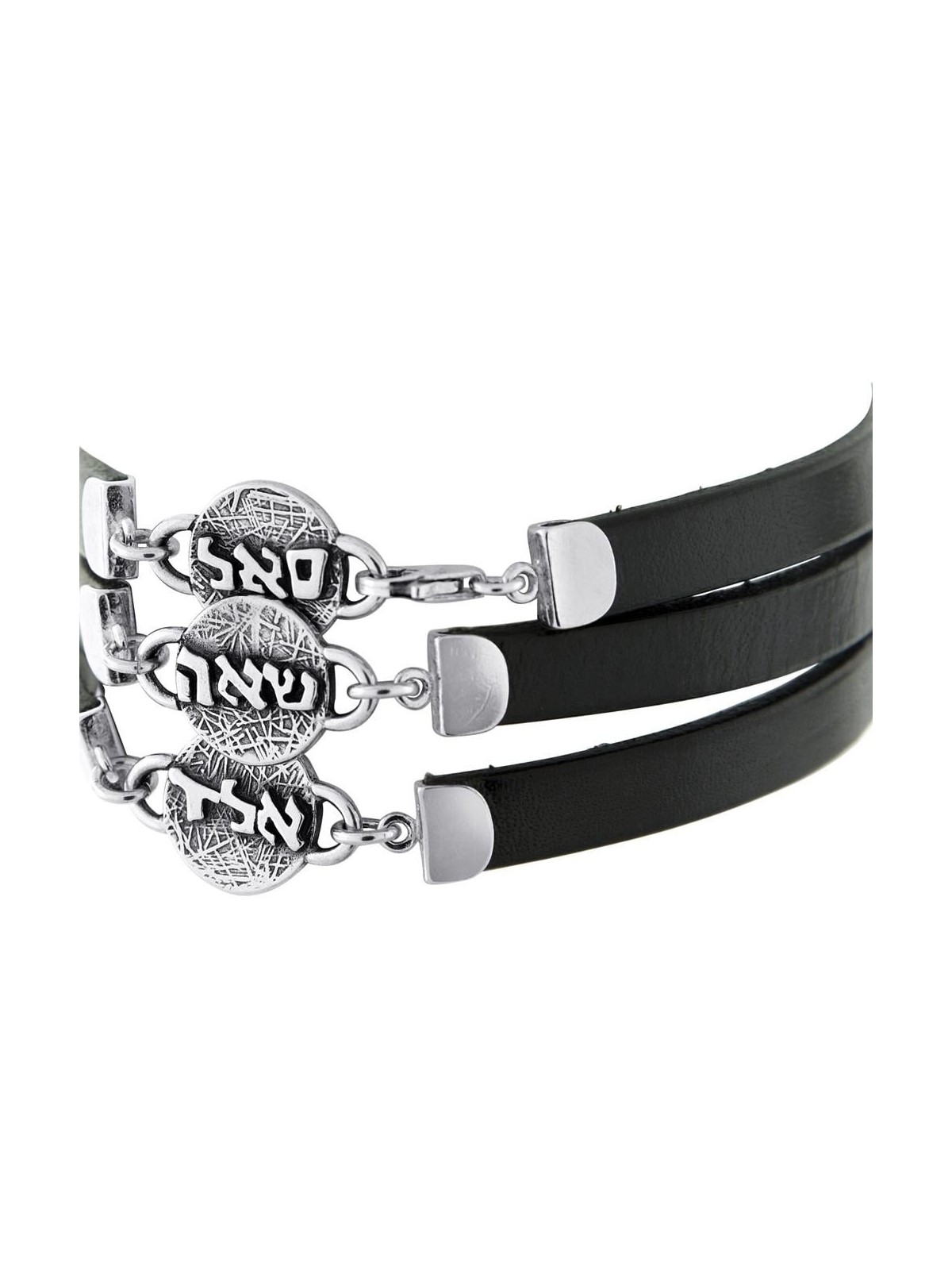 3 Holy Names: Multiple Silver & Leather Kabbalah Bracelet