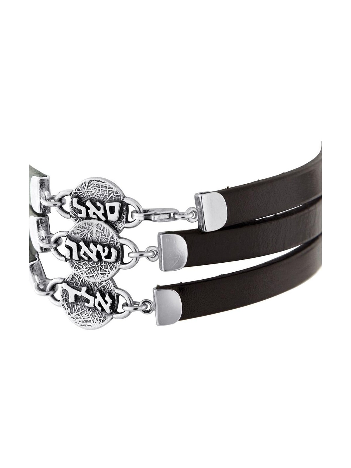 3 Holy Names: Multiple Silver & Leather Kabbalah Bracelet