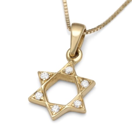 14K Gold Classic Star of David Diamond Pendant Necklace