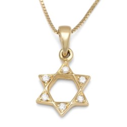 14K Gold Classic Star of David Diamond Pendant Necklace