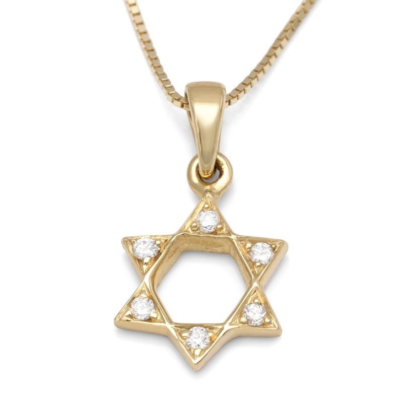 Collier pendentif diamant étoile de David classique en or 14 carats