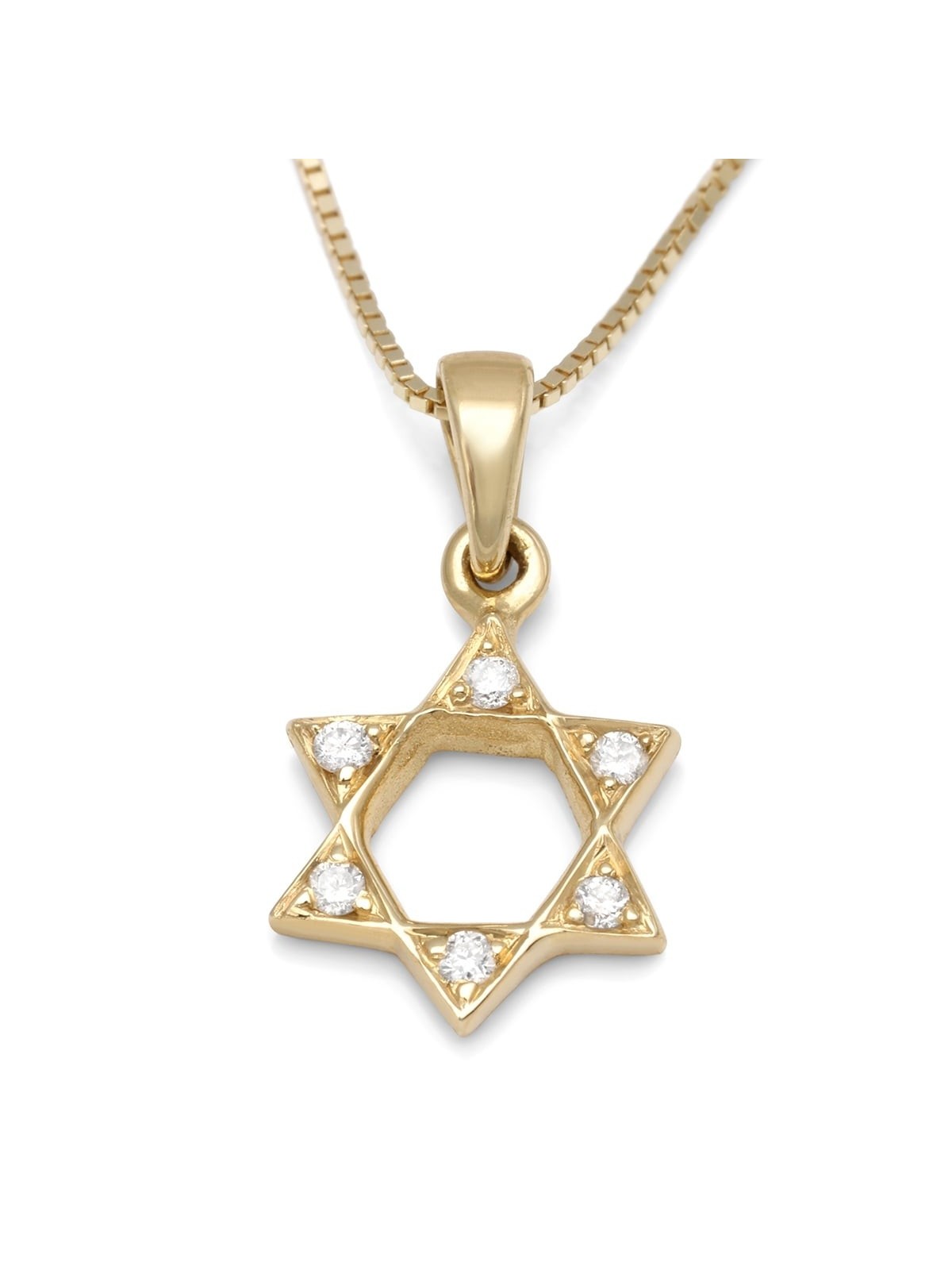 Collier pendentif diamant étoile de David classique en or 14 carats