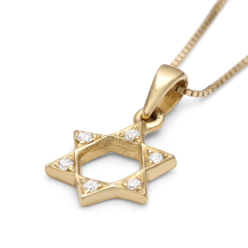 Collier pendentif diamant étoile de David classique en or 14 carats