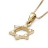 14K Gold Classic Star of David Diamond Pendant Necklace