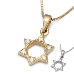 14K Gold Classic Star of David Diamond Pendant Necklace