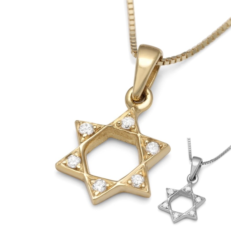 Collier pendentif diamant étoile de David classique en or 14 carats