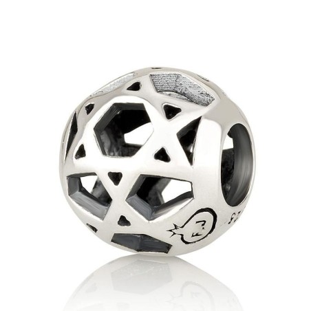 925 Sterling Silver Round Star of David Bead Charm - Rhodium Plated