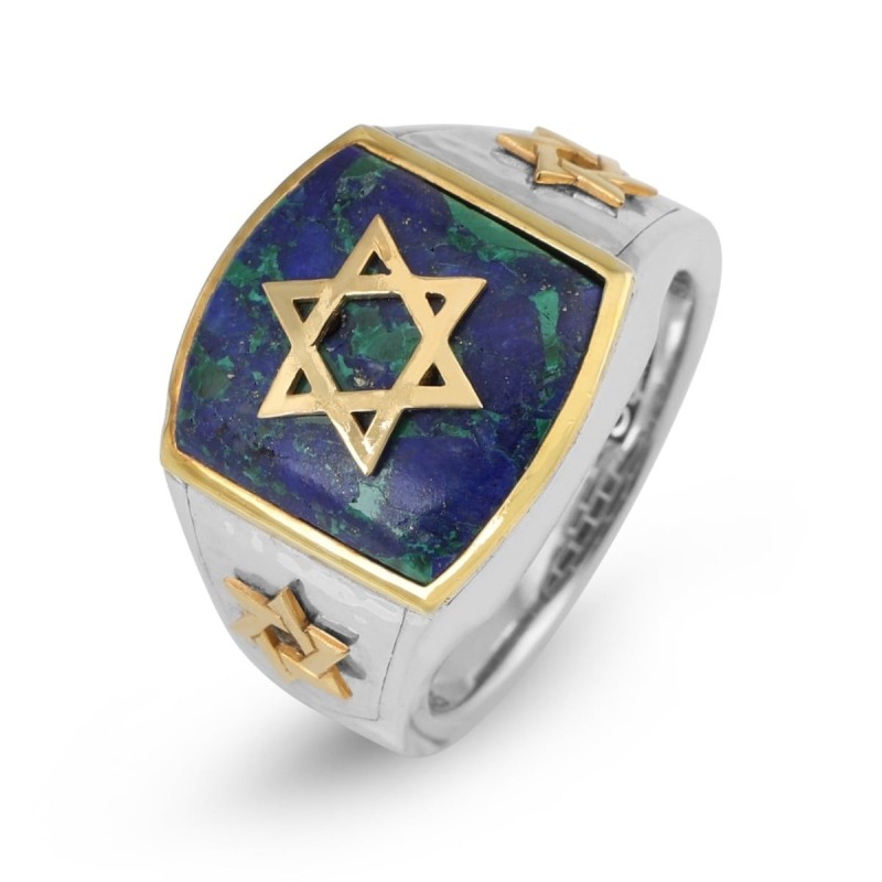 Marina Jewelry 925 Sterling Silver Men's Gold Plated Star of David Rin