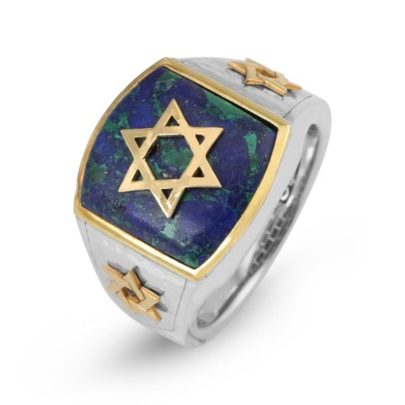 Marina Jewelry 925 Sterling Silver Men's Gold Plated Star of David Rin