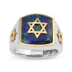 Marina Jewelry 925 Sterling Silver Men's Gold Plated Star of David Rin