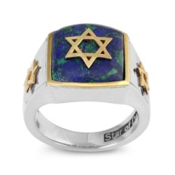 Marina Jewelry 925 Sterling Silver Men's Gold Plated Star of David Rin